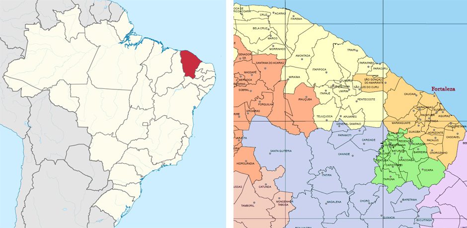 Mappa del Ceara e localizzazione Fortaleza Mappa del Ceara e localizzazione Fortaleza